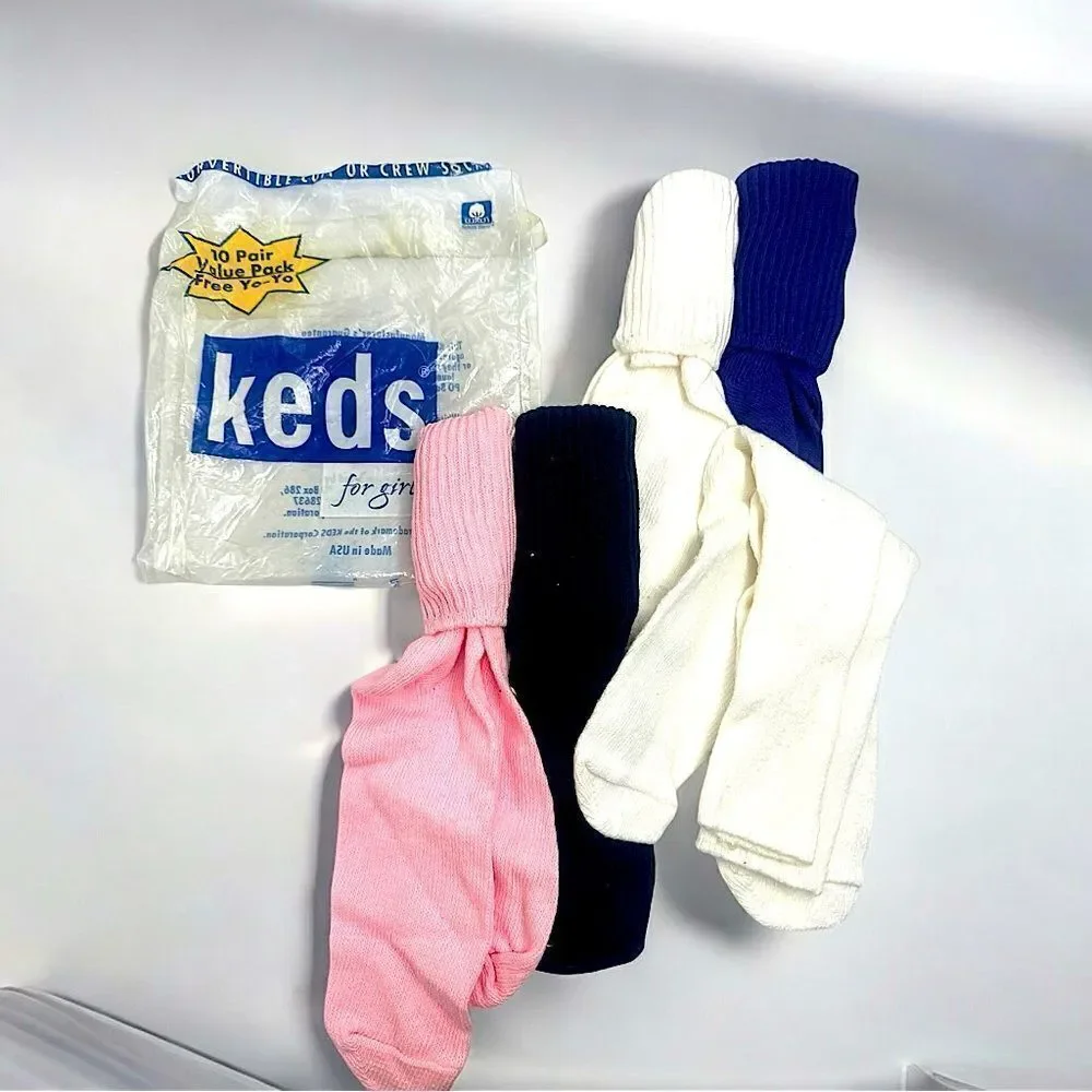 Keds Footwear l 5-pack Big Girl’s Socks l Convertible Cuff/Crew l New